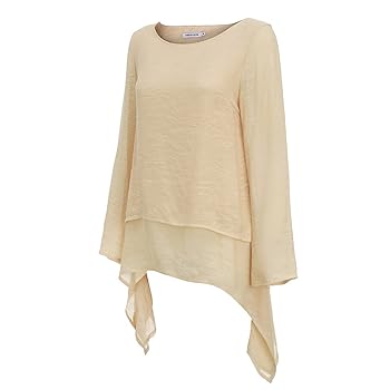 トップス Lig. hem design tops Amazon.com: Women's 3/4 Sleeve Shirts Cotton Linen Jacquard
